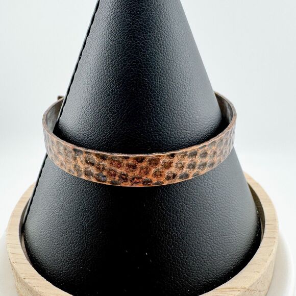 Vintage Cross Copper Bracelet Patina Brutalist Religion Rustic Retro - Picture 8 of 10